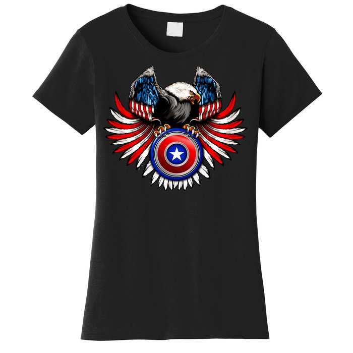 American Eagle Super Hero Shield USA Flag Wings Women's T-Shirt