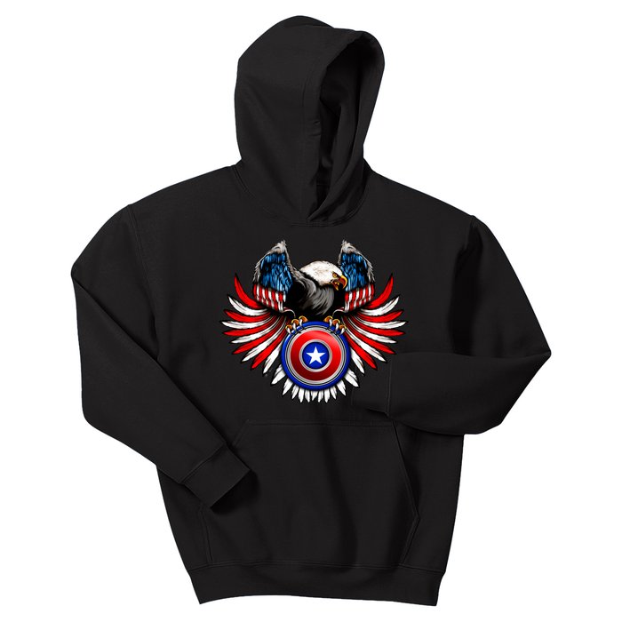 American Eagle Super Hero Shield USA Flag Wings Kids Hoodie