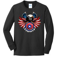 American Eagle Super Hero Shield USA Flag Wings Kids Long Sleeve Shirt