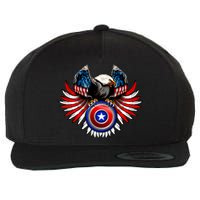 American Eagle Super Hero Shield USA Flag Wings Wool Snapback Cap