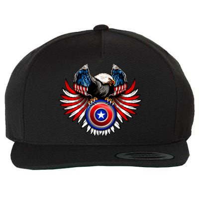 American Eagle Super Hero Shield USA Flag Wings Wool Snapback Cap