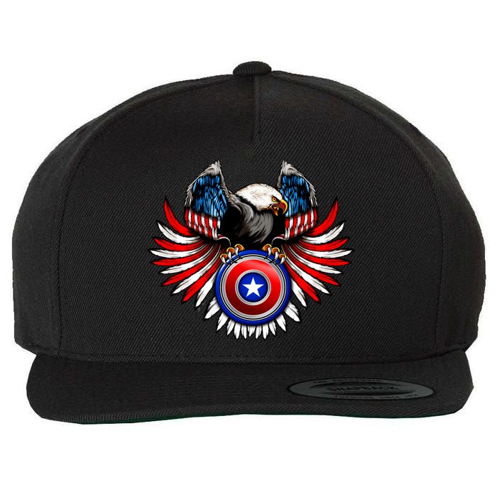 American Eagle Super Hero Shield USA Flag Wings Wool Snapback Cap