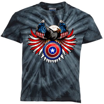 American Eagle Super Hero Shield USA Flag Wings Kids Tie-Dye T-Shirt