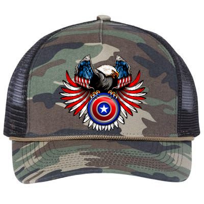 American Eagle Super Hero Shield USA Flag Wings Retro Rope Trucker Hat Cap