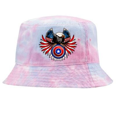 American Eagle Super Hero Shield USA Flag Wings Tie-Dyed Bucket Hat