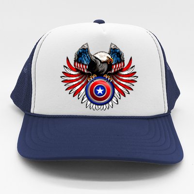 American Eagle Super Hero Shield USA Flag Wings Trucker Hat