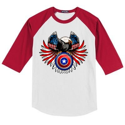 American Eagle Super Hero Shield USA Flag Wings Kids Colorblock Raglan Jersey