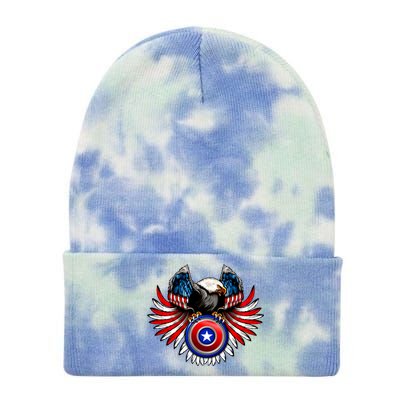 American Eagle Super Hero Shield USA Flag Wings Tie Dye 12in Knit Beanie