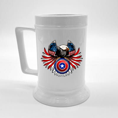 American Eagle Super Hero Shield USA Flag Wings Beer Stein