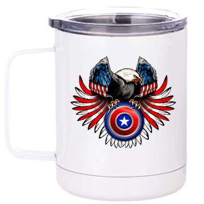 American Eagle Super Hero Shield USA Flag Wings 12 oz Stainless Steel Tumbler Cup