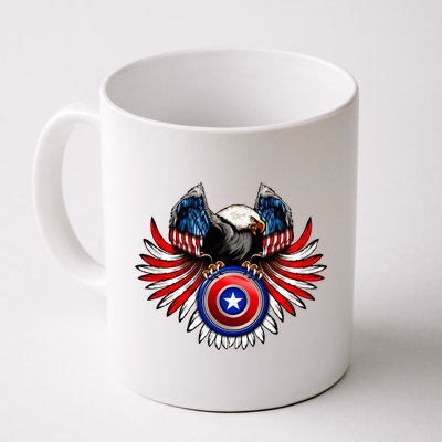 American Eagle Super Hero Shield USA Flag Wings Coffee Mug