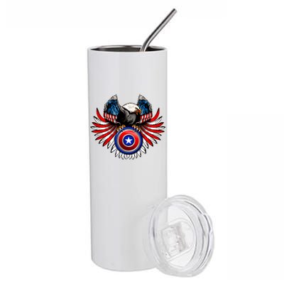 American Eagle Super Hero Shield USA Flag Wings Stainless Steel Tumbler