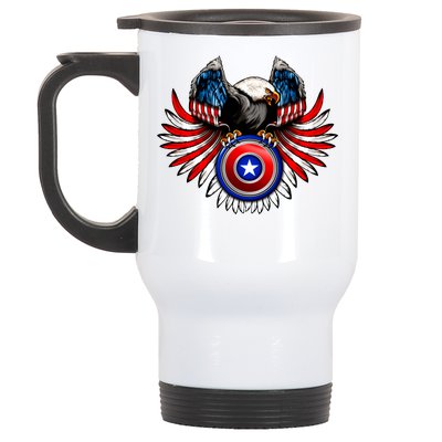 American Eagle Super Hero Shield USA Flag Wings Stainless Steel Travel Mug