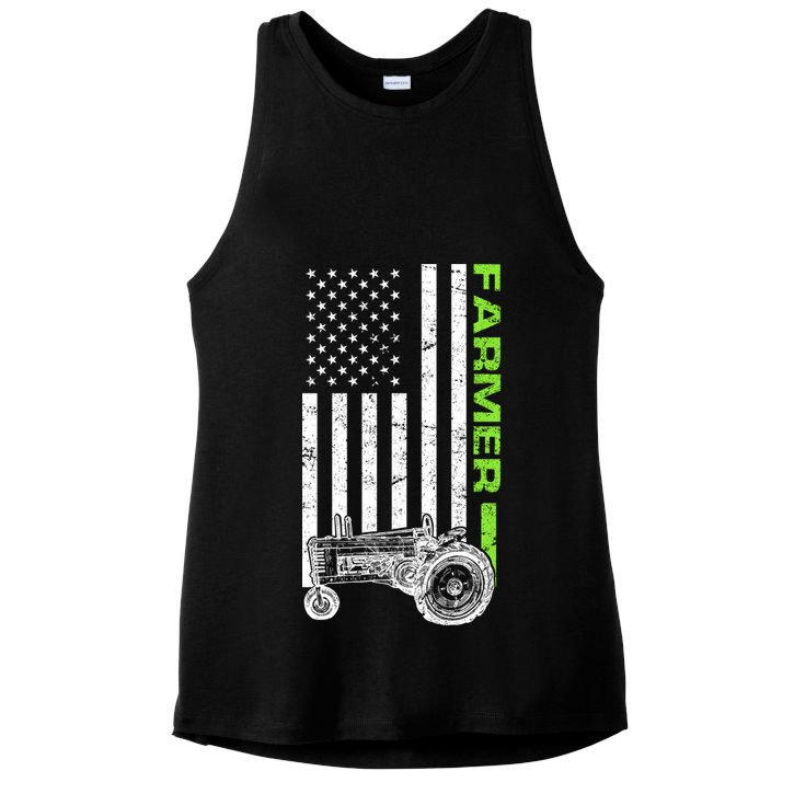 American Farmer USA Tractor Flag Ladies PosiCharge Tri-Blend Wicking Tank