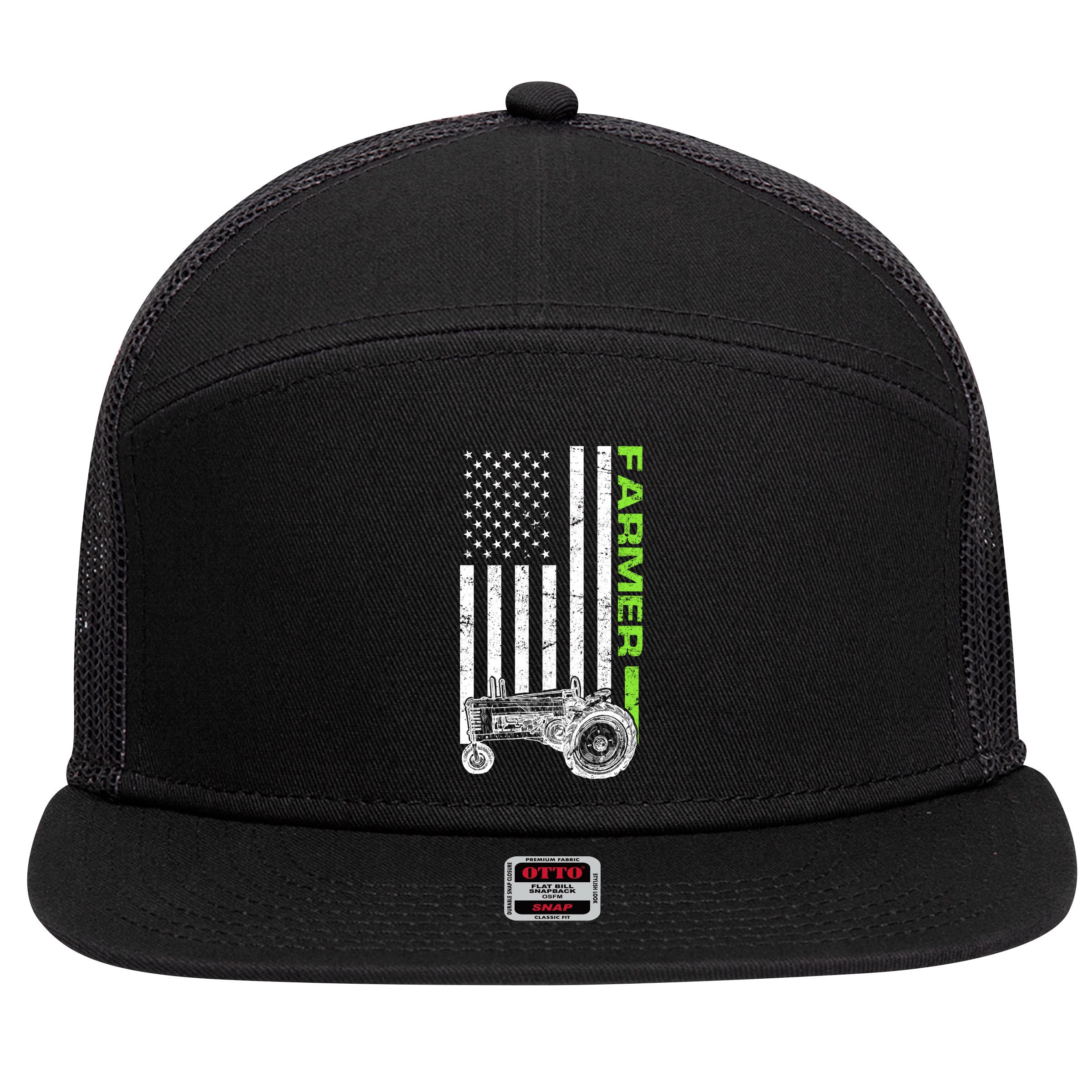 American Farmer USA Tractor Flag 7 Panel Mesh Trucker Snapback Hat