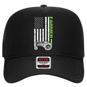 American Farmer USA Tractor Flag High Crown Mesh Back Trucker Hat