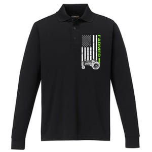 American Farmer USA Tractor Flag Performance Long Sleeve Polo