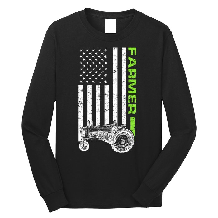 American Farmer USA Tractor Flag Long Sleeve Shirt