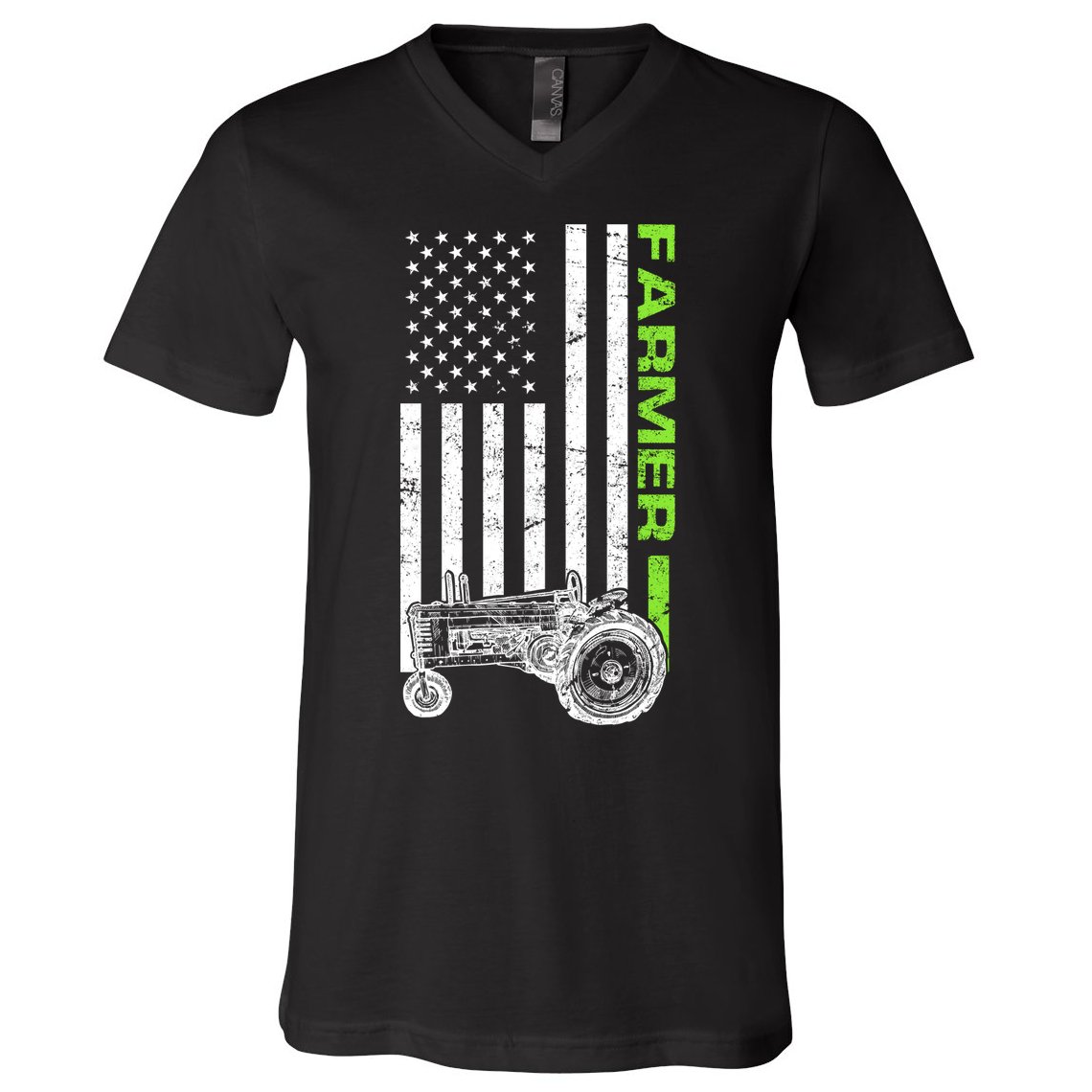 American Farmer USA Tractor Flag V-Neck T-Shirt