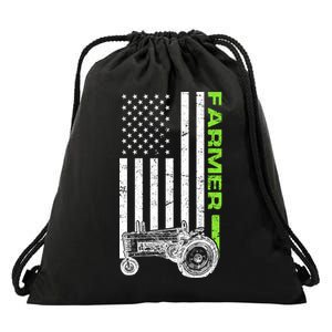 American Farmer USA Tractor Flag Drawstring Bag