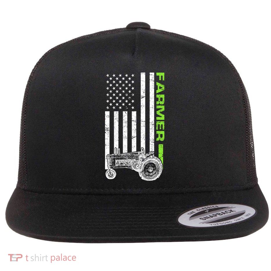 American Farmer USA Tractor Flag Flatbill Hat