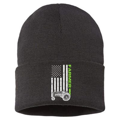 American Farmer USA Tractor Flag Sustainable Knit Beanie