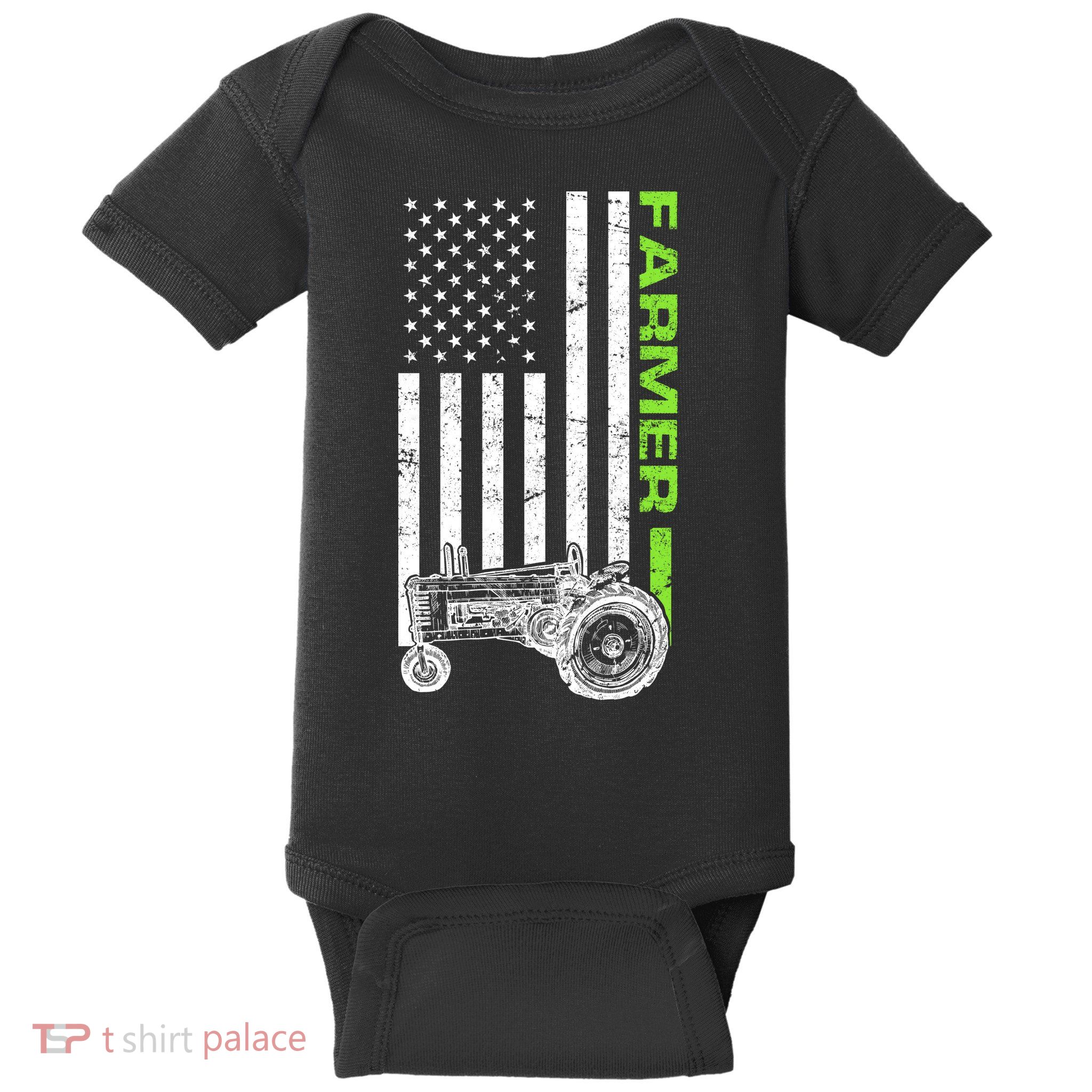American Farmer USA Tractor Flag Baby Bodysuit
