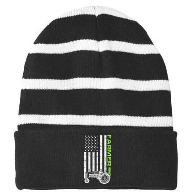 American Farmer USA Tractor Flag Striped Beanie with Solid Band