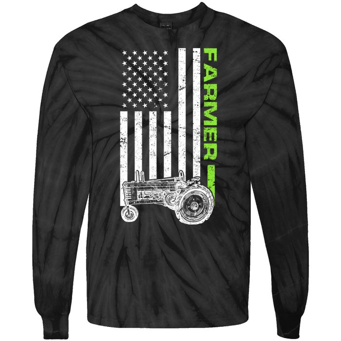 American Farmer USA Tractor Flag Tie-Dye Long Sleeve Shirt