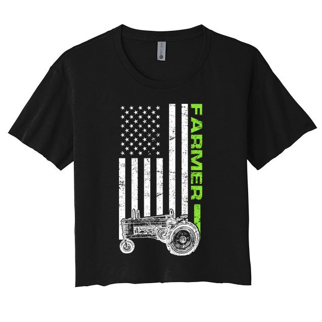 American Farmer USA Tractor Flag Crop Top