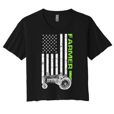 American Farmer USA Tractor Flag Women's Crop Top Tee