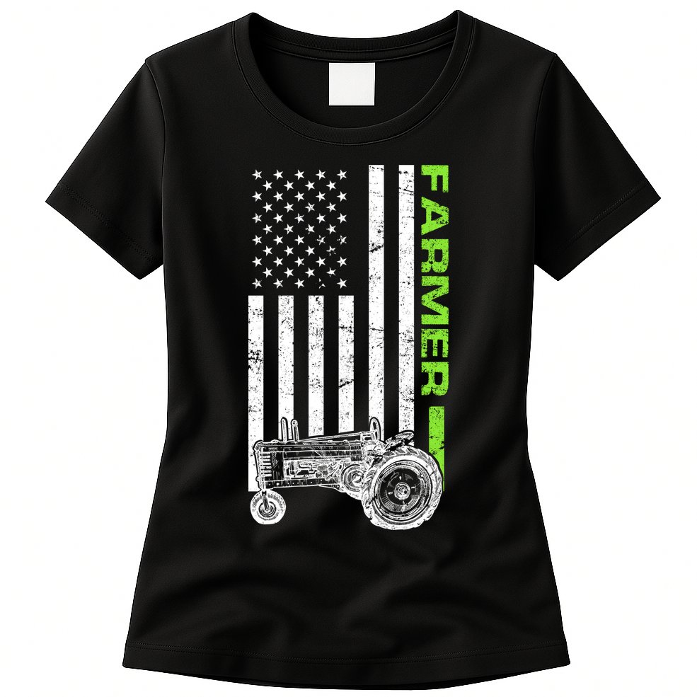 American Farmer USA Tractor Flag Womens T-Shirt