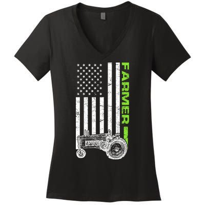 American Farmer USA Tractor Flag Women's V-Neck T-Shirt