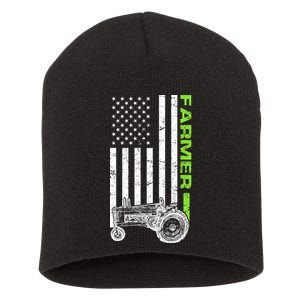 American Farmer USA Tractor Flag Short Acrylic Beanie