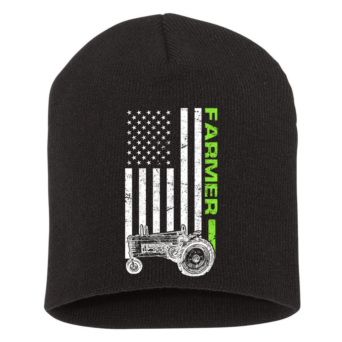 American Farmer USA Tractor Flag Short Acrylic Beanie