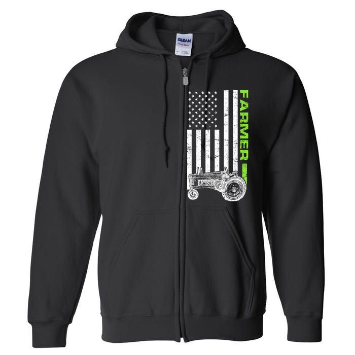 American Farmer USA Tractor Flag Full Zip Hoodie