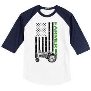 American Farmer USA Tractor Flag Baseball Sleeve Shirt