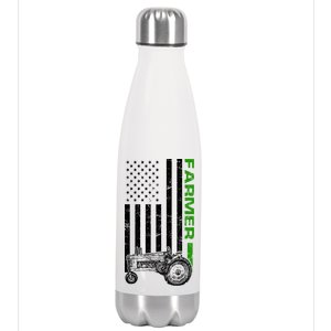 American Farmer USA Tractor Flag Stainless Steel Insulated Water Bottle