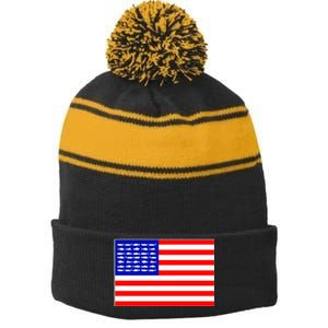 American Fishing Flag Stripe Pom Pom Beanie