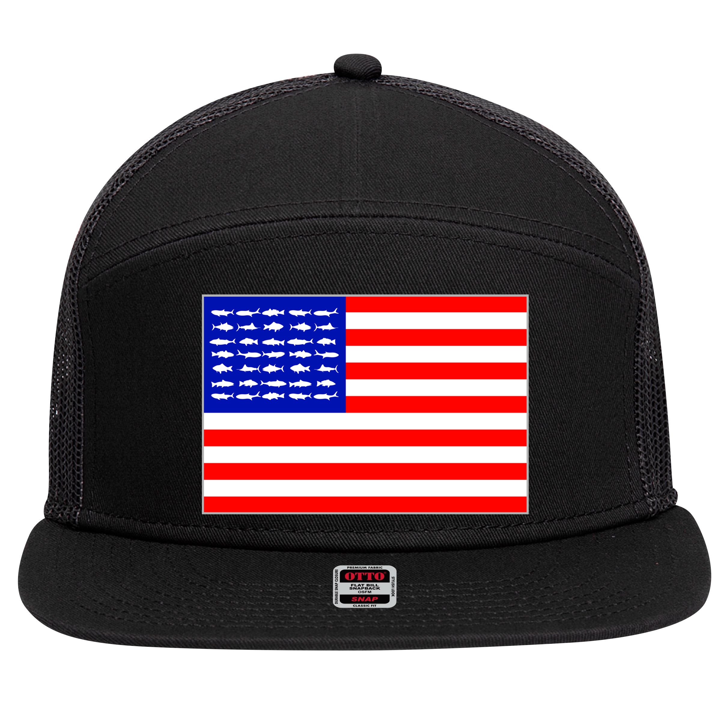 American Fishing Flag 7 Panel Mesh Trucker Snapback Hat