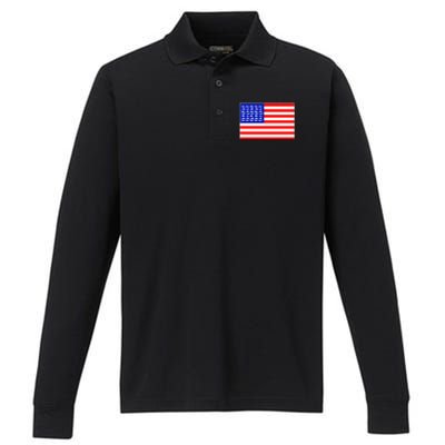 American Fishing Flag Performance Long Sleeve Polo