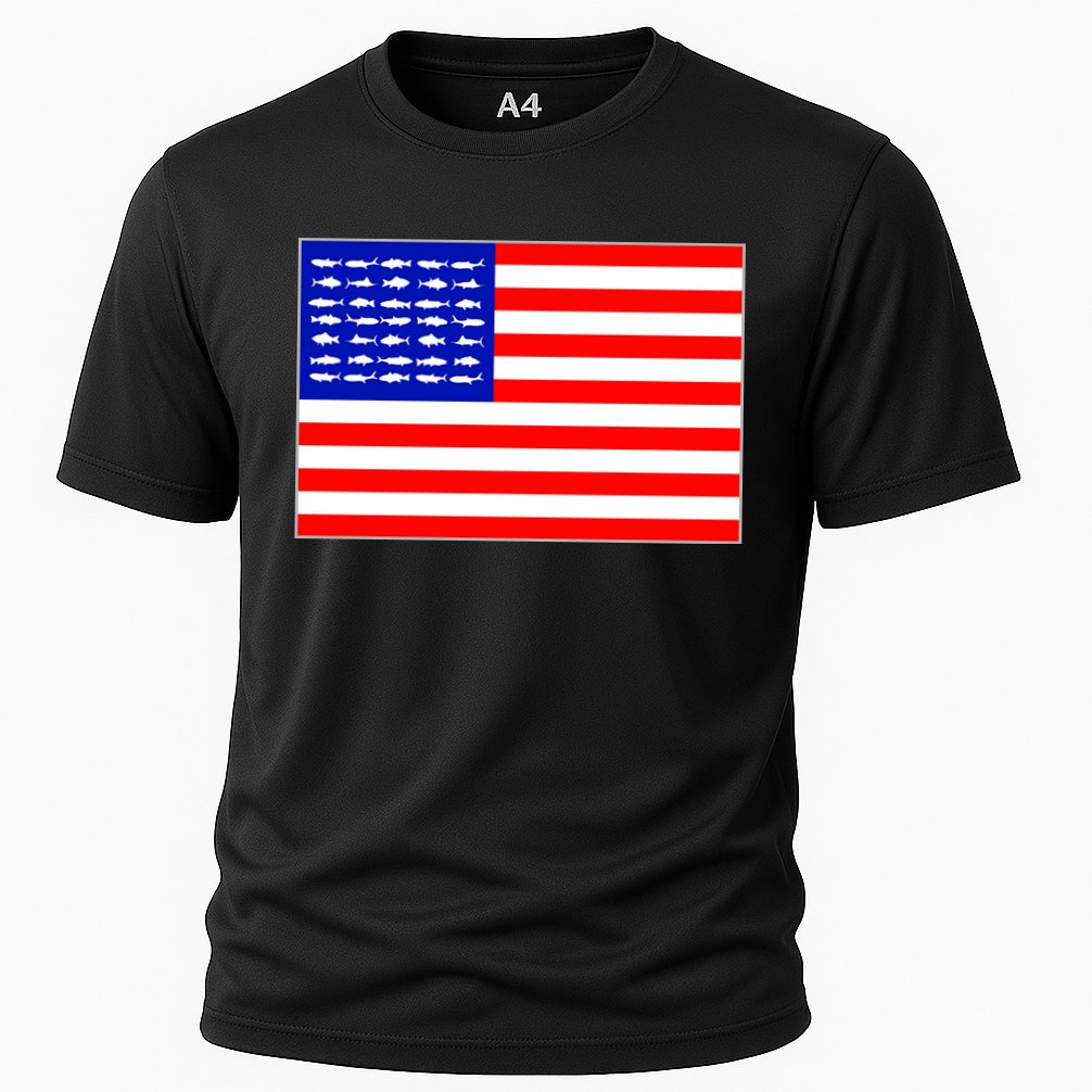 American Fishing Flag Cooling Performance Crew T-Shirt