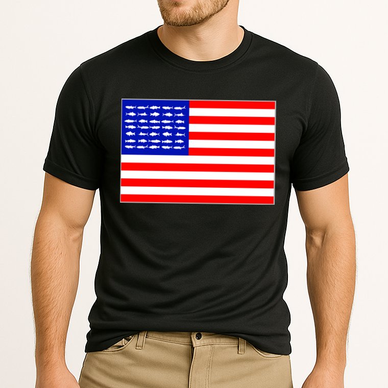 American Fishing Flag Cooling Performance Crew T-Shirt