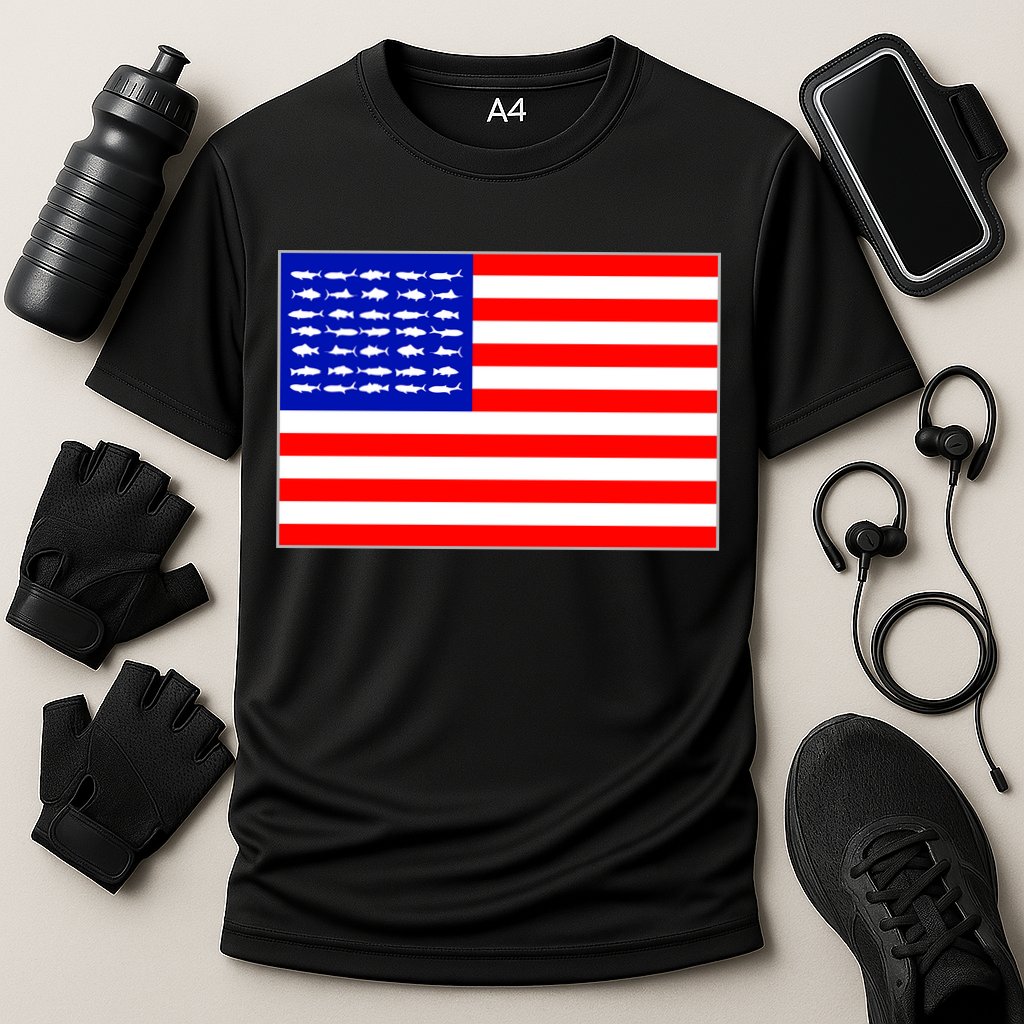 American Fishing Flag Cooling Performance Crew T-Shirt