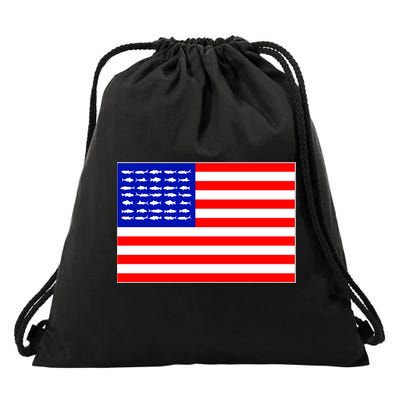 American Fishing Flag Drawstring Bag
