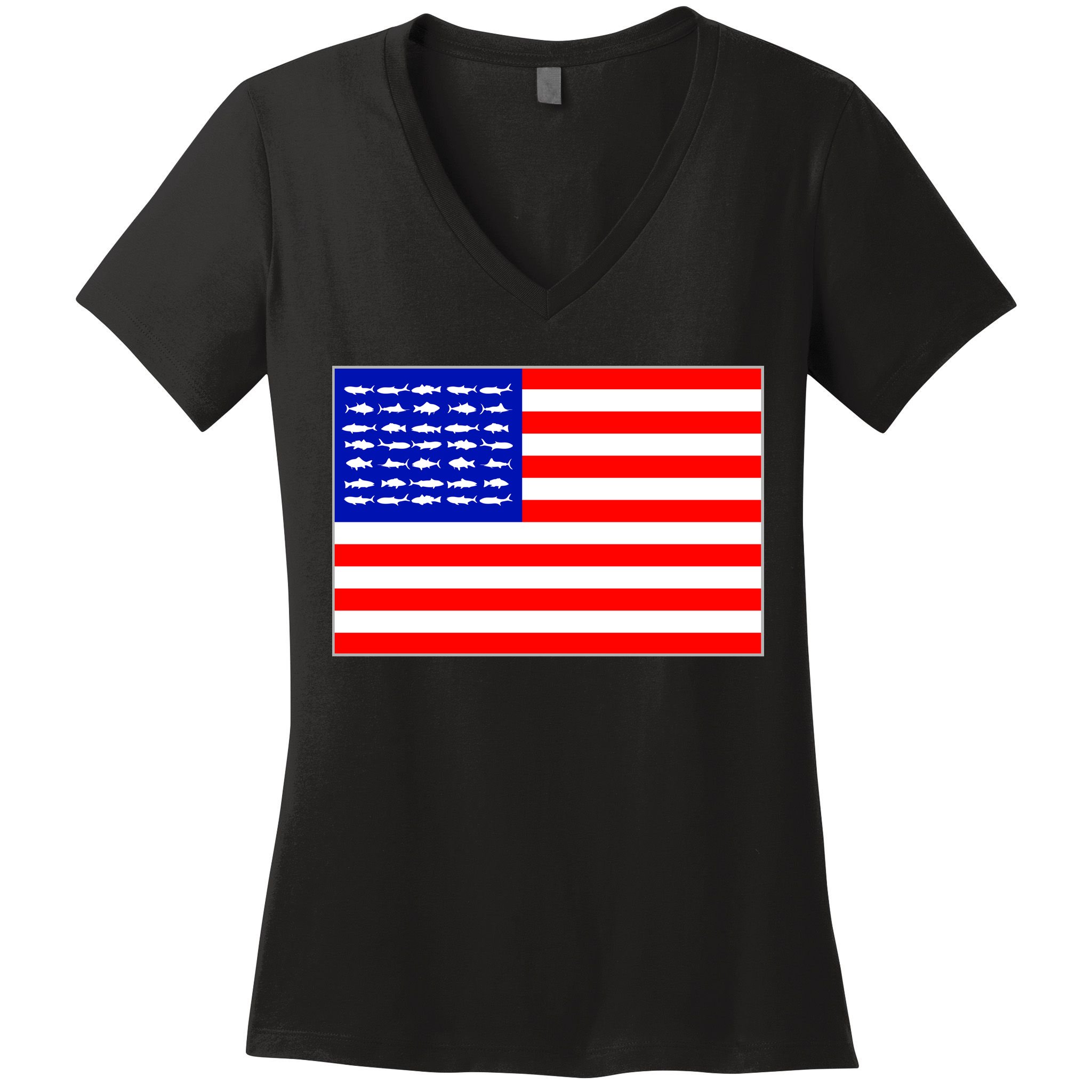 American Fishing Flag Women's V-Neck T-Shirt