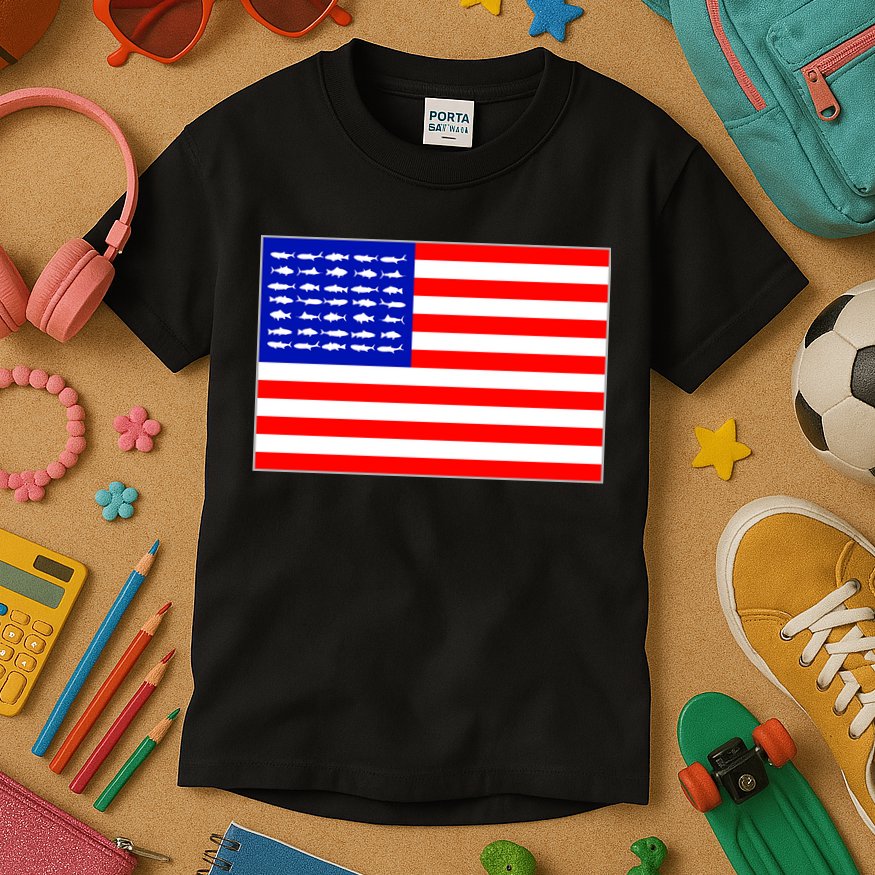 American Fishing Flag Kids T-Shirt