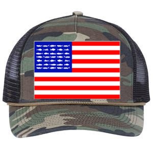 American Fishing Flag Retro Rope Trucker Hat Cap