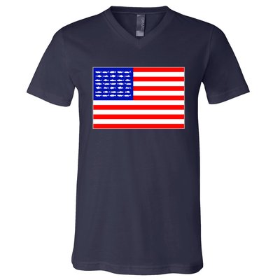 American Fishing Flag V-Neck T-Shirt