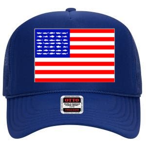 American Fishing Flag High Crown Mesh Back Trucker Hat